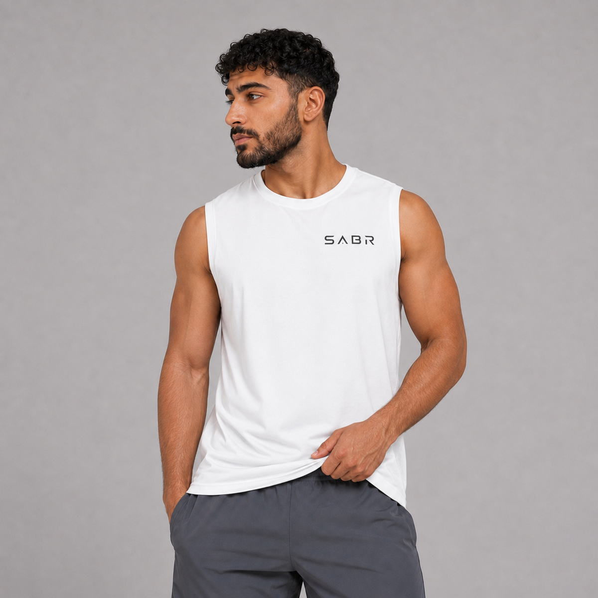 group:white | SABR Essential Muscle Tank - White - Front view