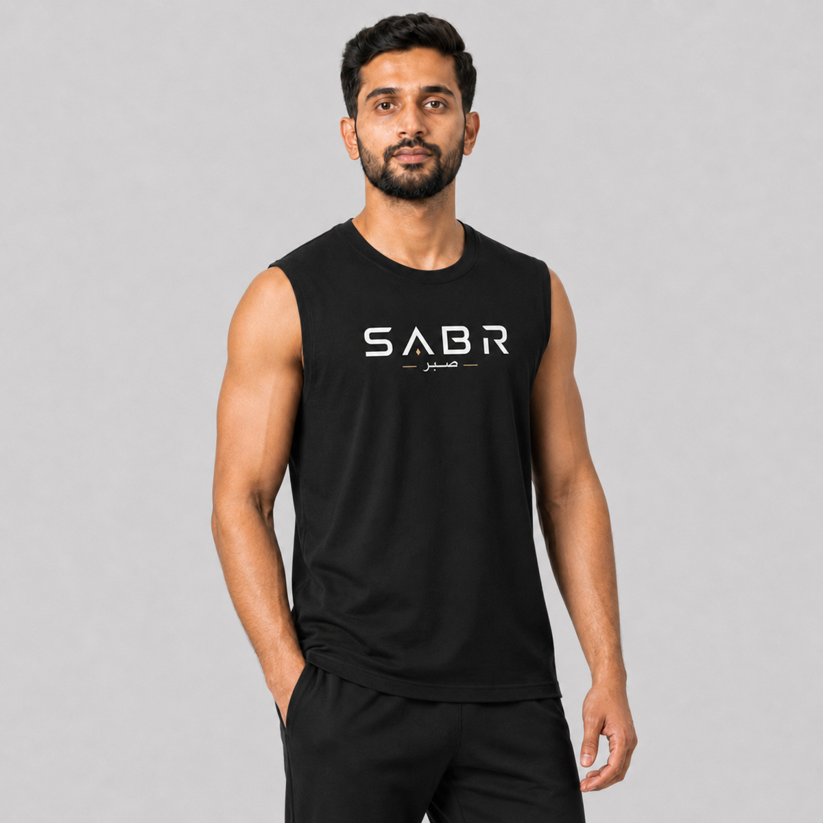 group:black | Essential Tank with Arabic - Black - Product view 3